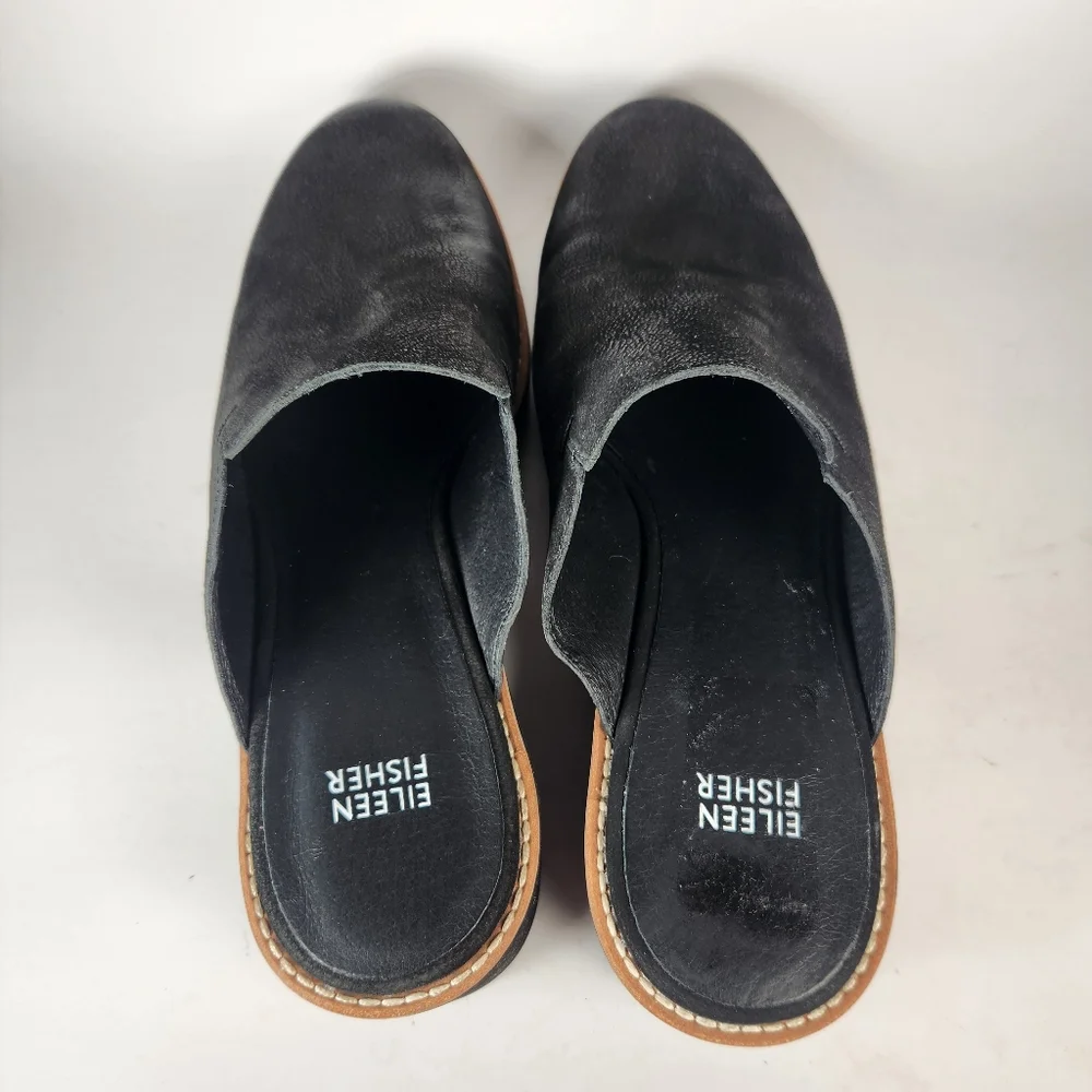 EILEEN FISHER Womens Loti Wedge Mule Size 10 Black Nubucl Leather Clog Shoe - Picture 9 of 11